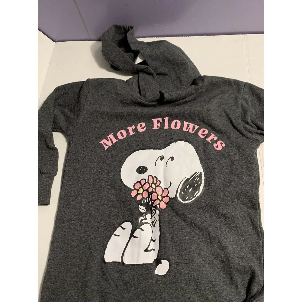 Girls' Snoopy 'More Flowers' Hooded Dress - Gray XS 4/5